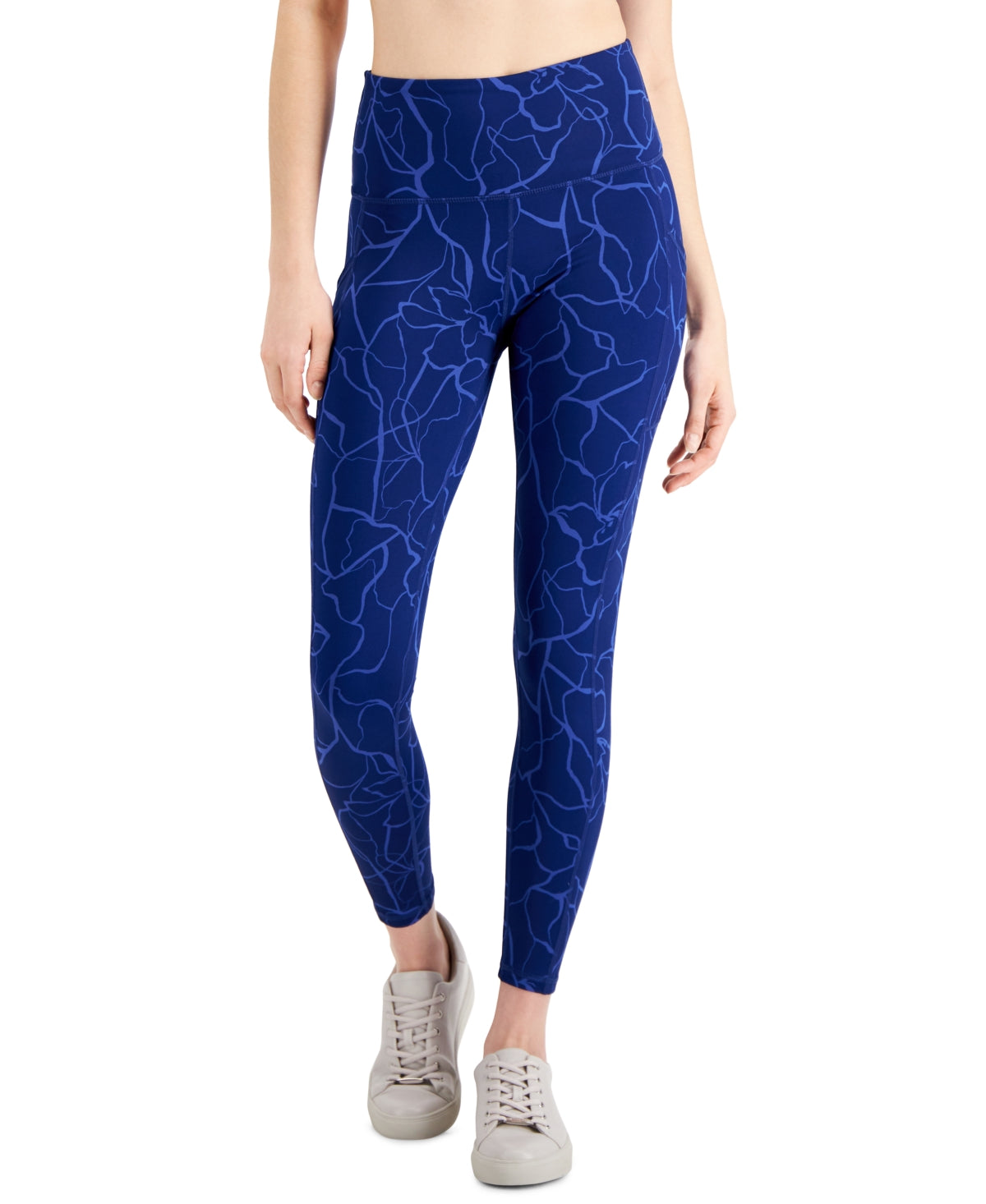 ID Ideology Leggings de compressão femininas com estampa floral e bolso 7/8, azul, tamanho pequeno