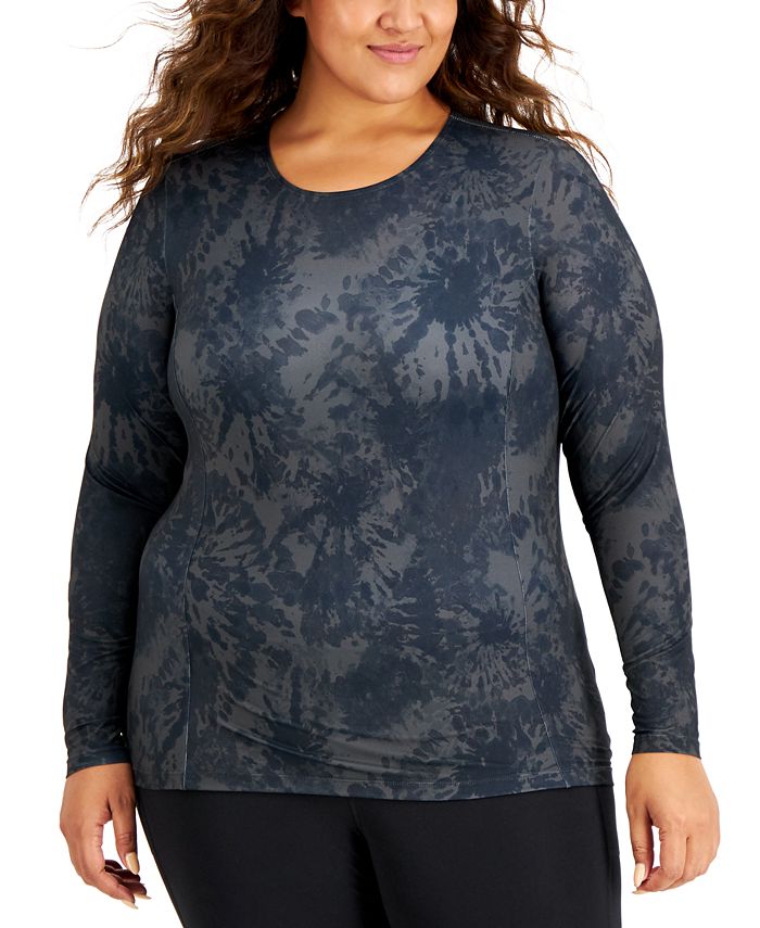 Camiseta feminina Ideology Plus Tie Dye de manga comprida, preta, tamanho 1X