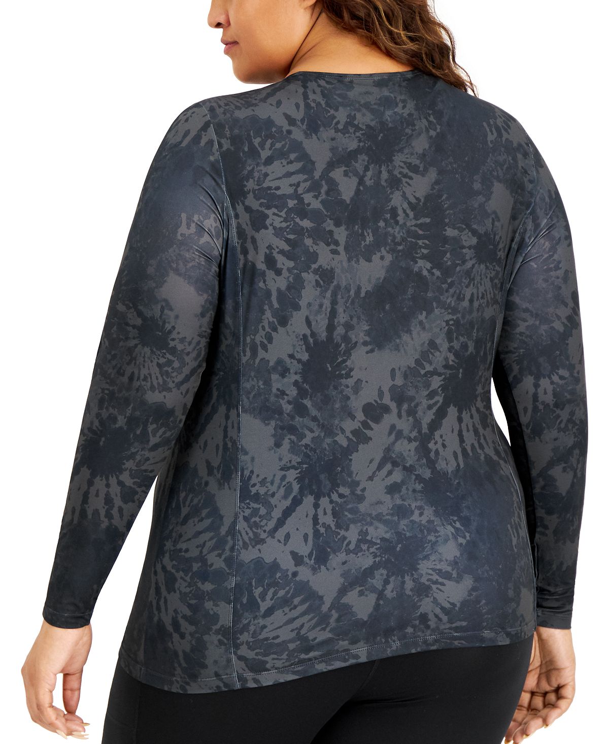 Camiseta feminina Ideology Plus Tie Dye de manga comprida, preta, tamanho 1X