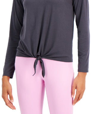 ID Ideology Top feminino com amarração frontal, cinza, tamanho X-S