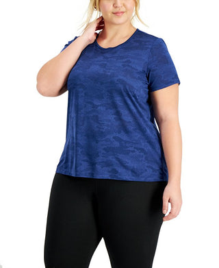 Camiseta feminina camuflada ID Ideology com estampa jacquard e absorção de umidade, azul, tamanho 4X