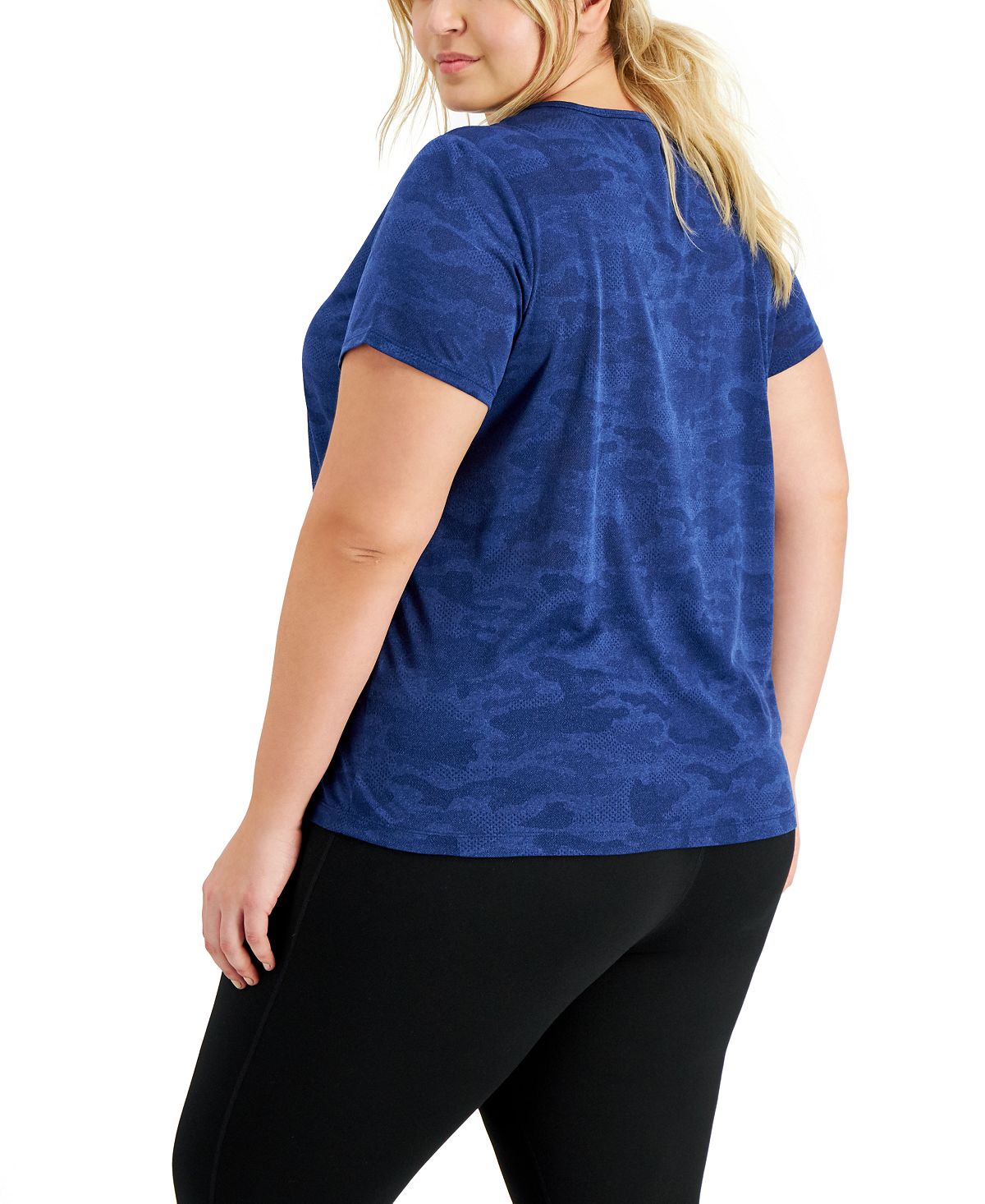 Camiseta feminina camuflada ID Ideology com estampa jacquard e absorção de umidade, azul, tamanho 4X