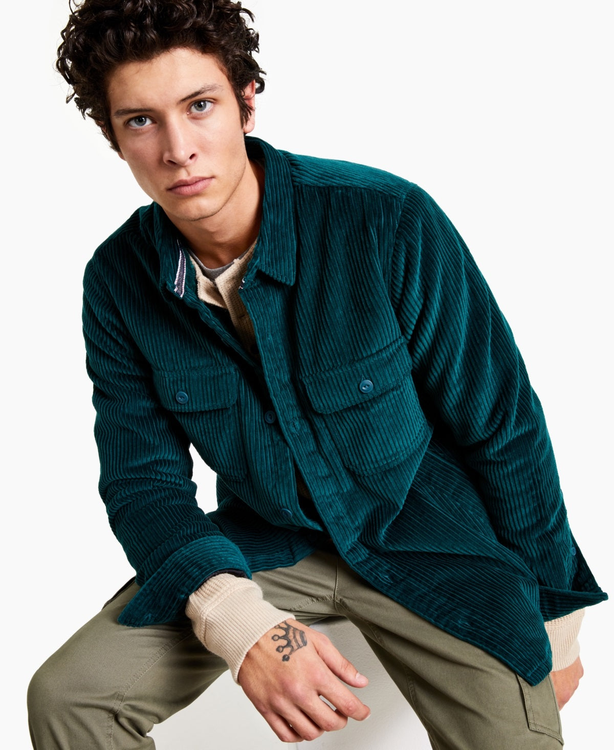 Jaqueta masculina Sun + Stone Owen com forro de lã e veludo cotelê verde, tamanho XX-G