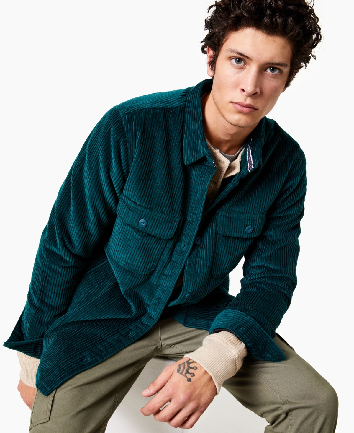 Jaqueta masculina Sun + Stone Owen com forro de lã e veludo cotelê verde, tamanho XX-G