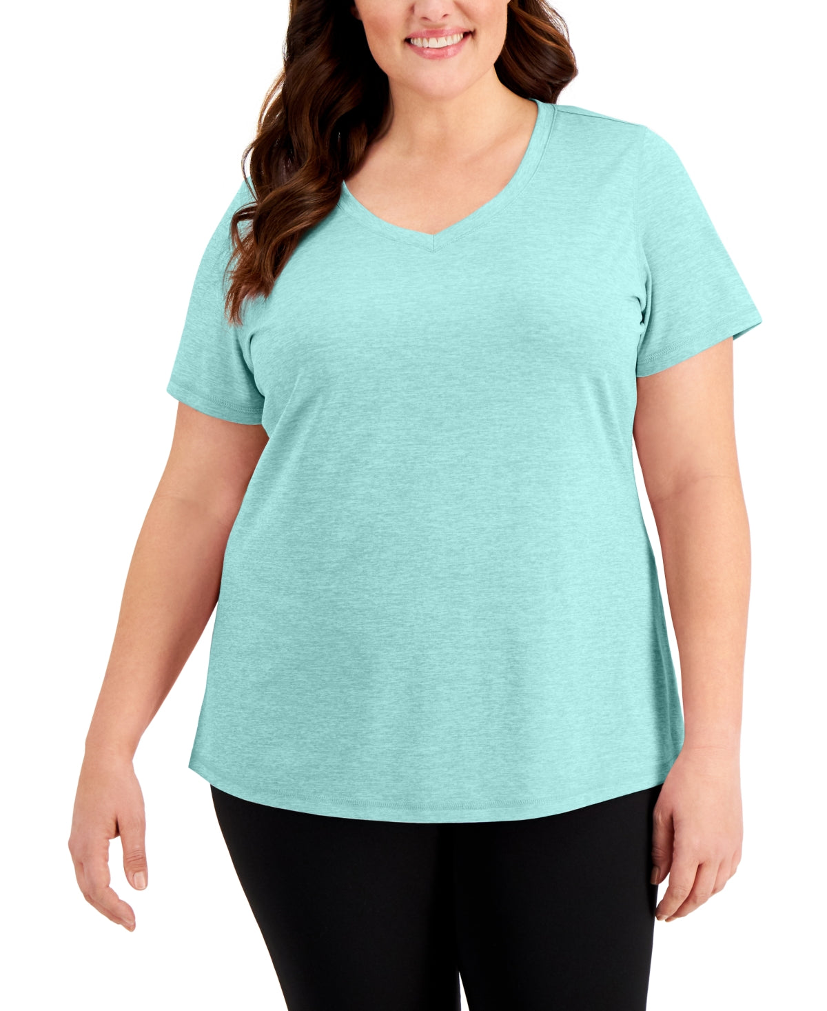 Camiseta feminina ID Ideology Rapidry com decote em V e performance, azul, tamanho 1X