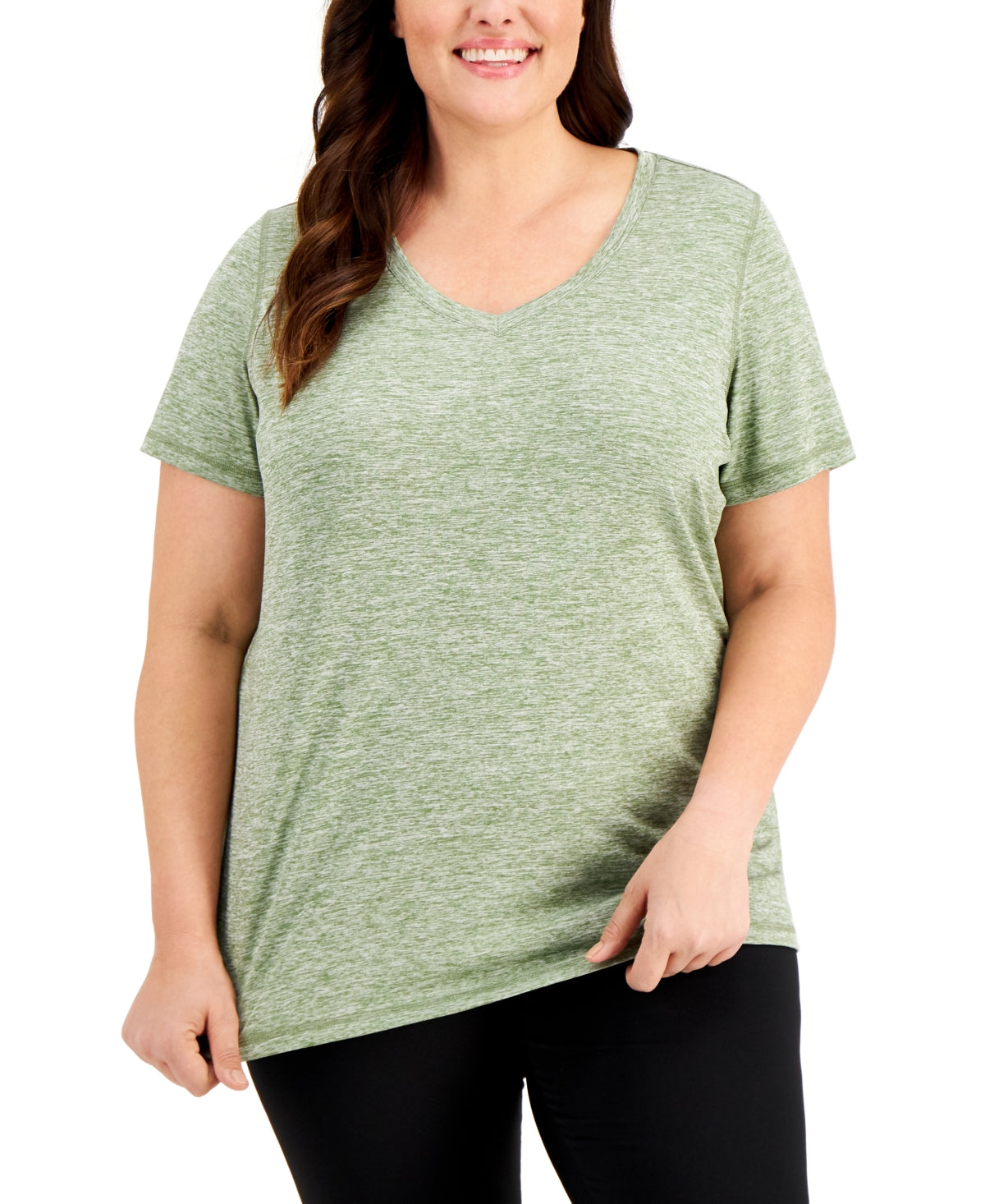 Camiseta feminina ID Ideology Rapidry com decote em V, verde, tamanho 1X