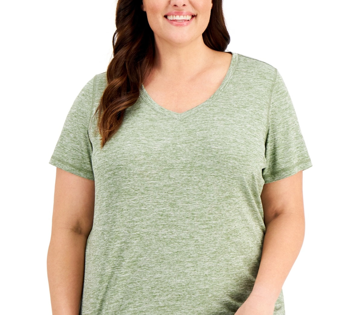 Camiseta feminina ID Ideology Rapidry com decote em V, verde, tamanho 1X