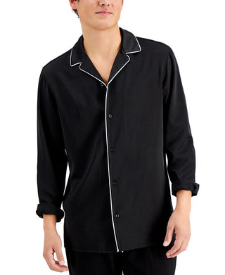 Camisa de acampamento masculina com debrum contrastante e ajuste regular da INC International Concepts, preta, tamanho X-S