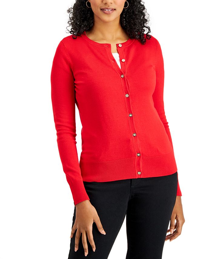 Cardigan feminino com botões Charter Club, vermelho, tamanho médio