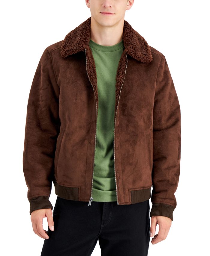 Alfani Bomber Masculino de Camurça Marrom Tamanho Grande