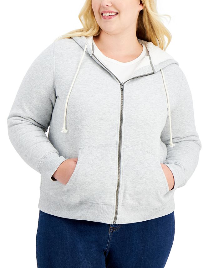 Moletom com capuz feminino com forro de sherpa Style &amp; Co, cinza, tamanho 2X