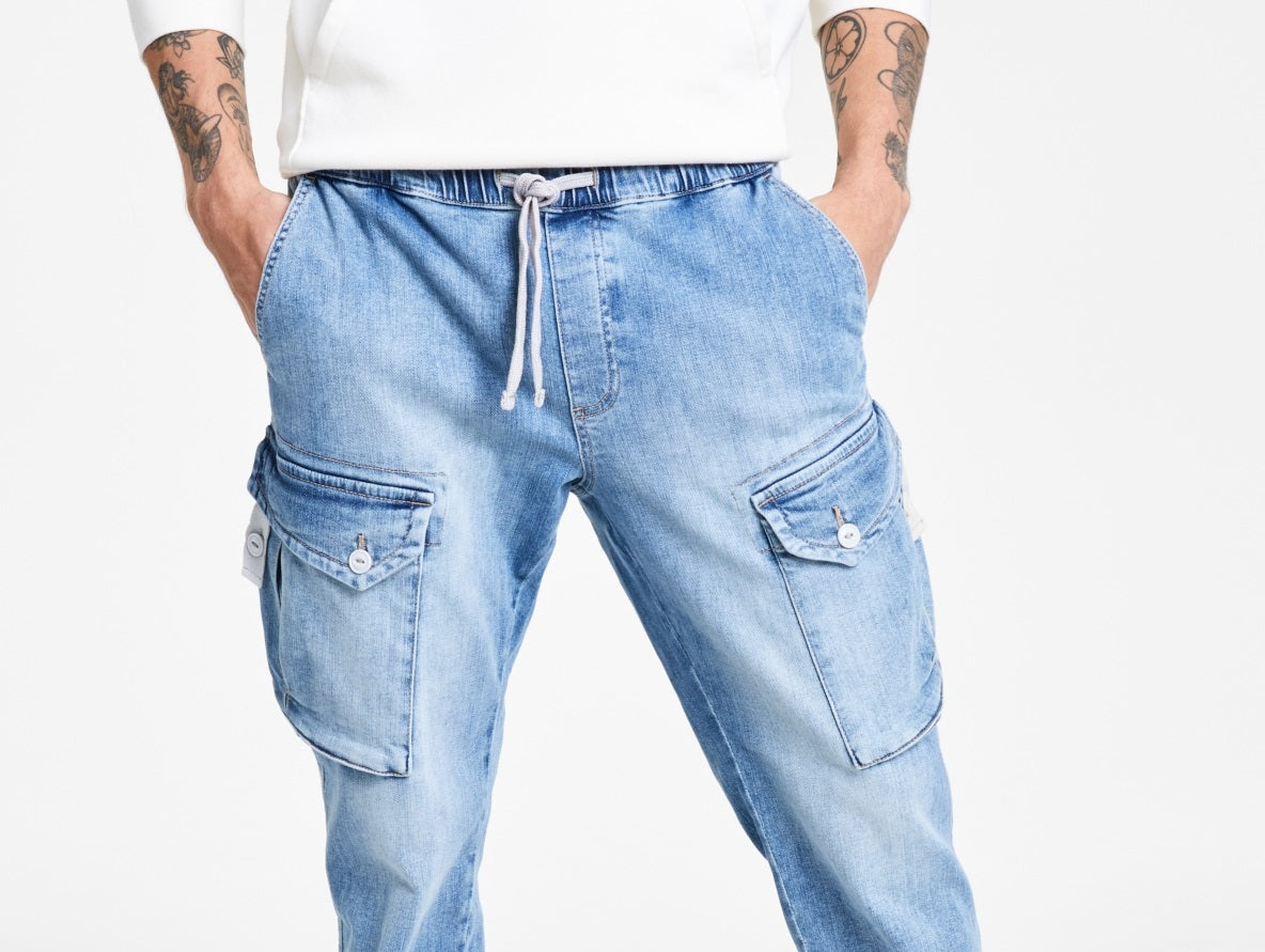 Calça cargo jeans Sun + Stone masculina Encinita Regular Fit, azul, tamanho médio