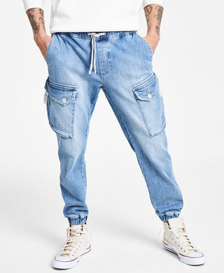 Calça cargo jeans Sun + Stone masculina Encinita Regular Fit, azul, tamanho médio