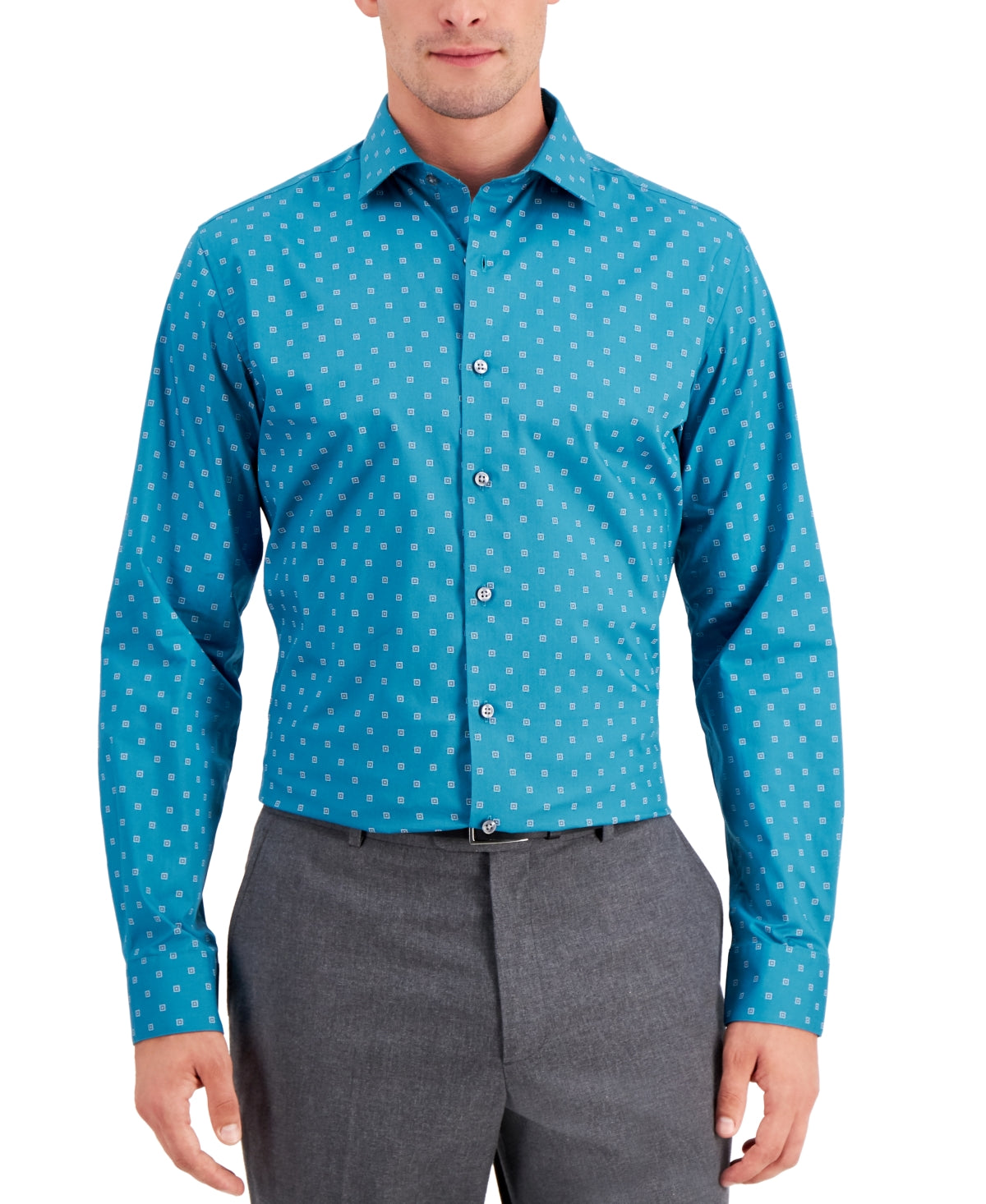 Camisa masculina Bar III Slim Fit de algodão, manga comprida, elástica, azul, tamanho X-G