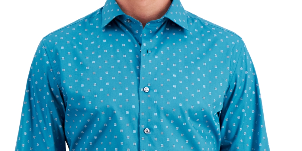 Camisa masculina Bar III Slim Fit de algodão, manga comprida, elástica, azul, tamanho X-G