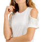INC International Concepts Top feminino com franjas e strass, branco, tamanho médio