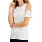 INC International Concepts Top feminino com franjas e strass, branco, tamanho médio