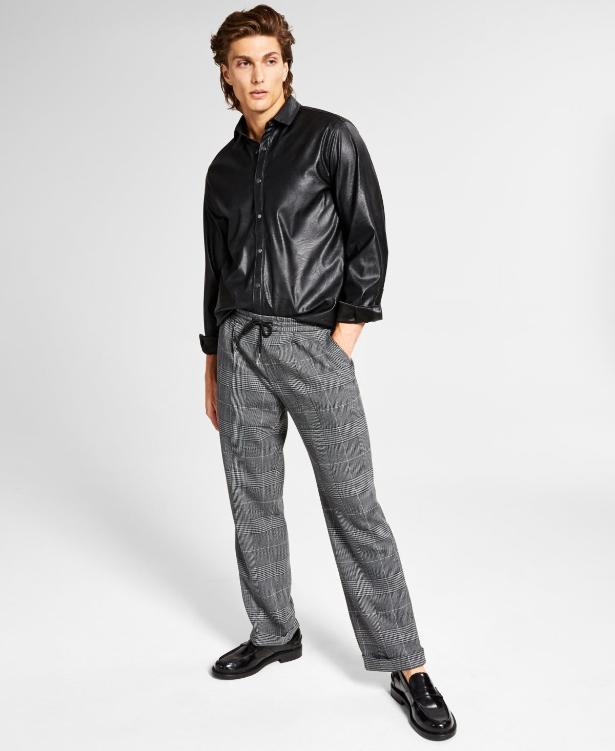 Calça xadrez Glen masculina INC International Concepts cinza tamanho grande