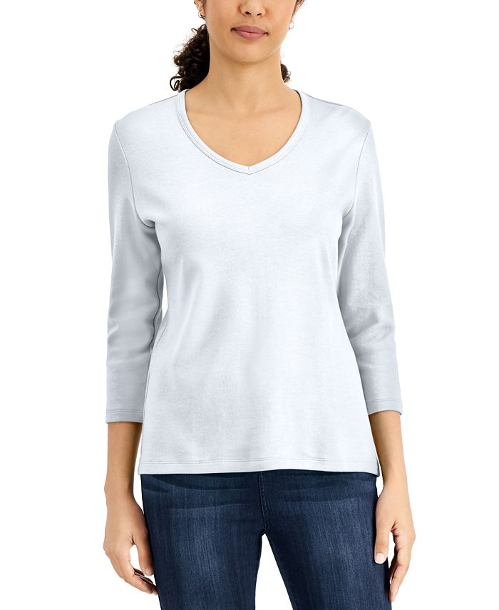 Karen Scott Blusa Feminina Gola V Manga 3/4 Branca Tamanho X-G