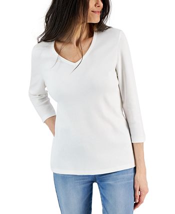 Karen Scott Blusa Feminina Gola V Manga 3/4 Branca Tamanho X-G