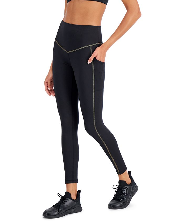 Leggings femininas ID Ideology com acabamento contrastante 7/8, pretas, tamanho extragrande