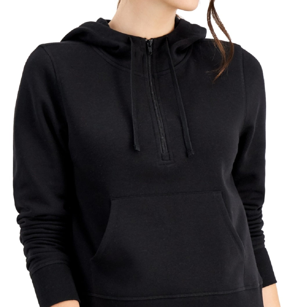 ID Ideology Moletom com capuz feminino com zíper e meio, preto, tamanho X-G