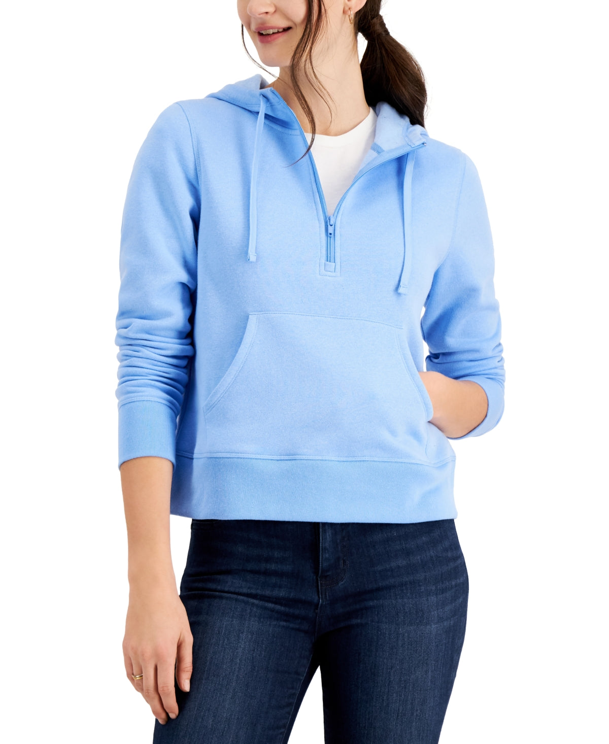 ID Ideology Moletom com capuz feminino com zíper e meio azul, tamanho médio