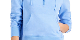 ID Ideology Moletom com capuz feminino com zíper e meio azul, tamanho médio