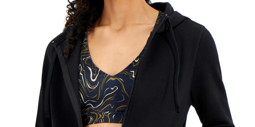 Id Ideology Moletom com capuz feminino de lã com zíper frontal, preto, tamanho M