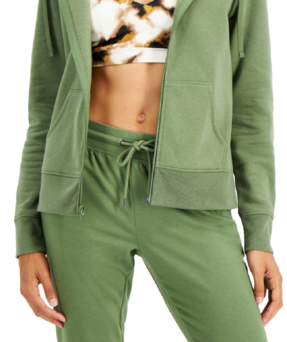 ID Ideology Moletom com capuz feminino de lã com zíper frontal verde