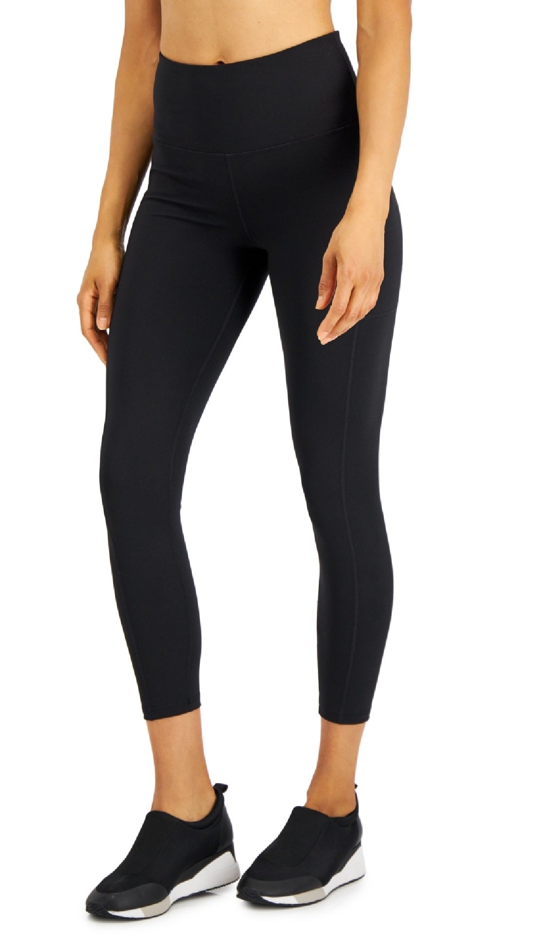 Leggings femininas ID Ideology com bolso lateral macio 7/8, pretas, tamanho pequeno