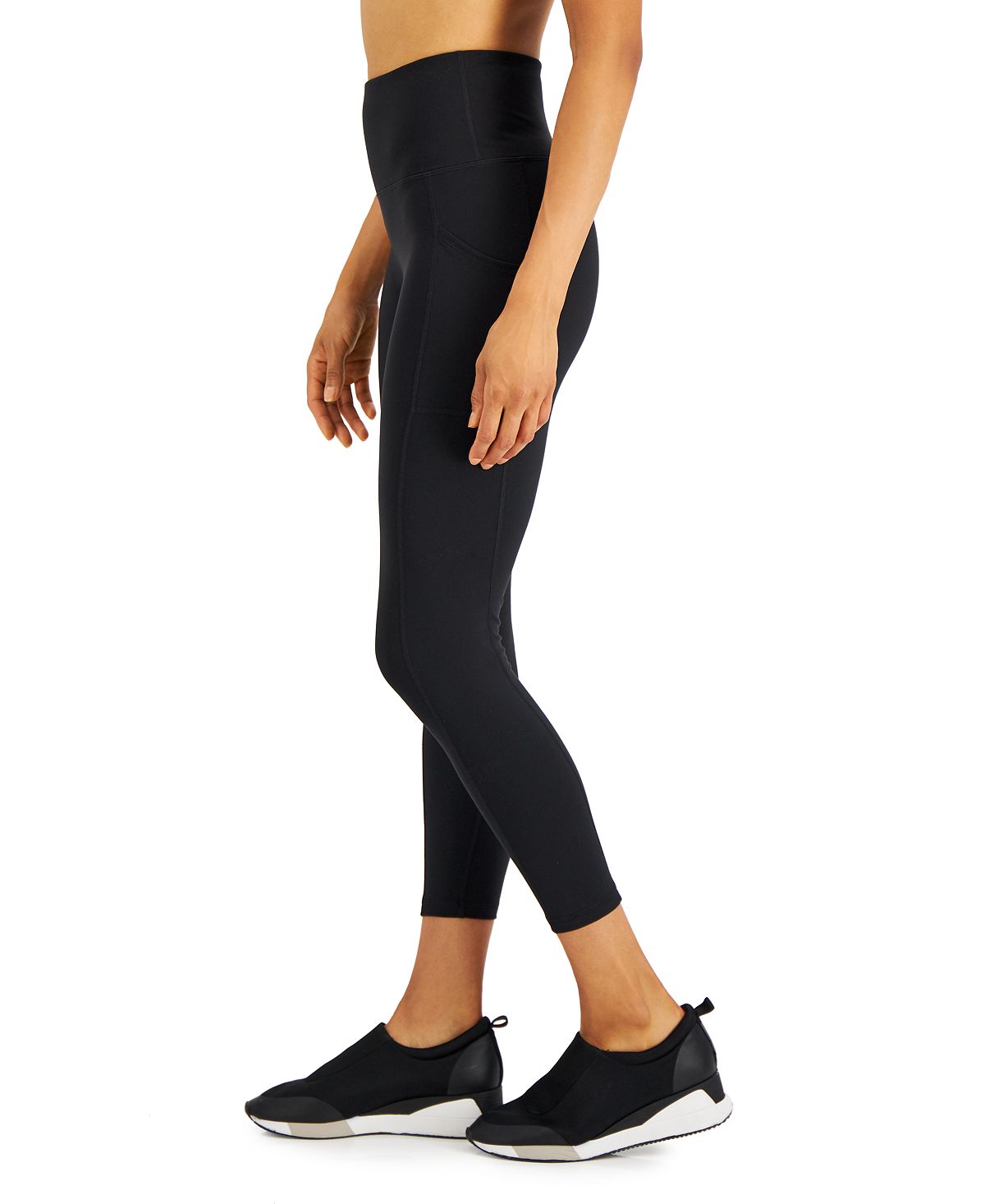 Leggings femininas ID Ideology com bolso lateral macio 7/8, pretas, tamanho médio