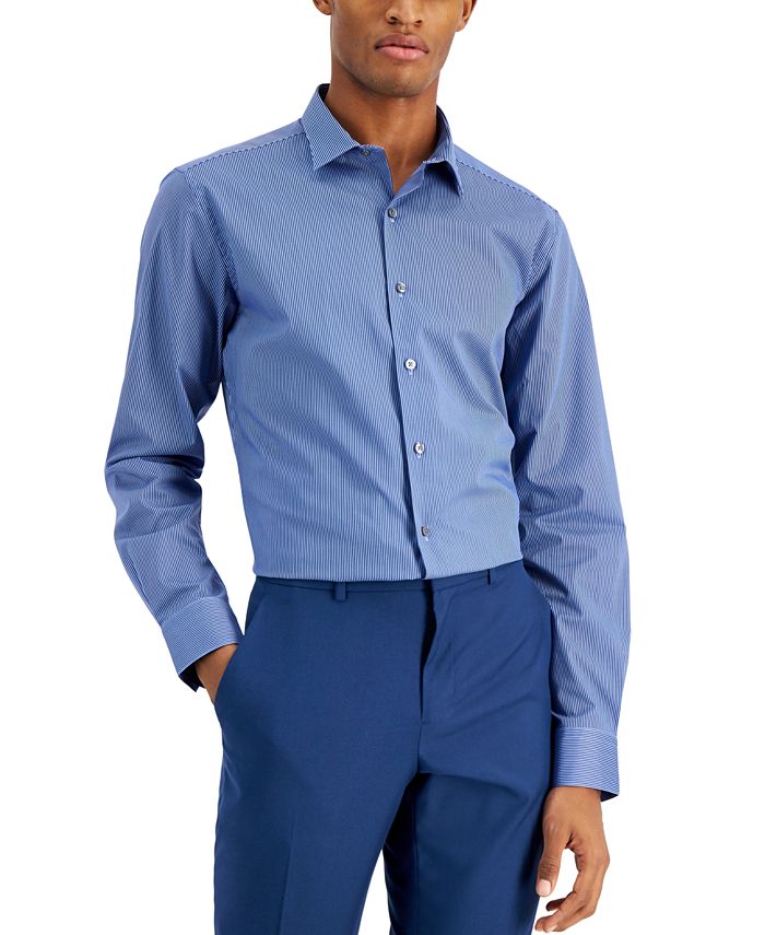 Camisa social listrada slim fit masculina Alfani azul tamanho G