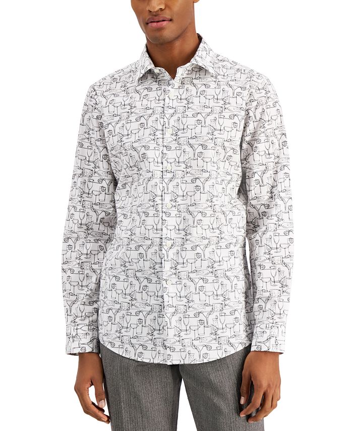 Camisa social masculina Bar III Slim Fit Performance Stretch estampada, branca, tamanho pequeno