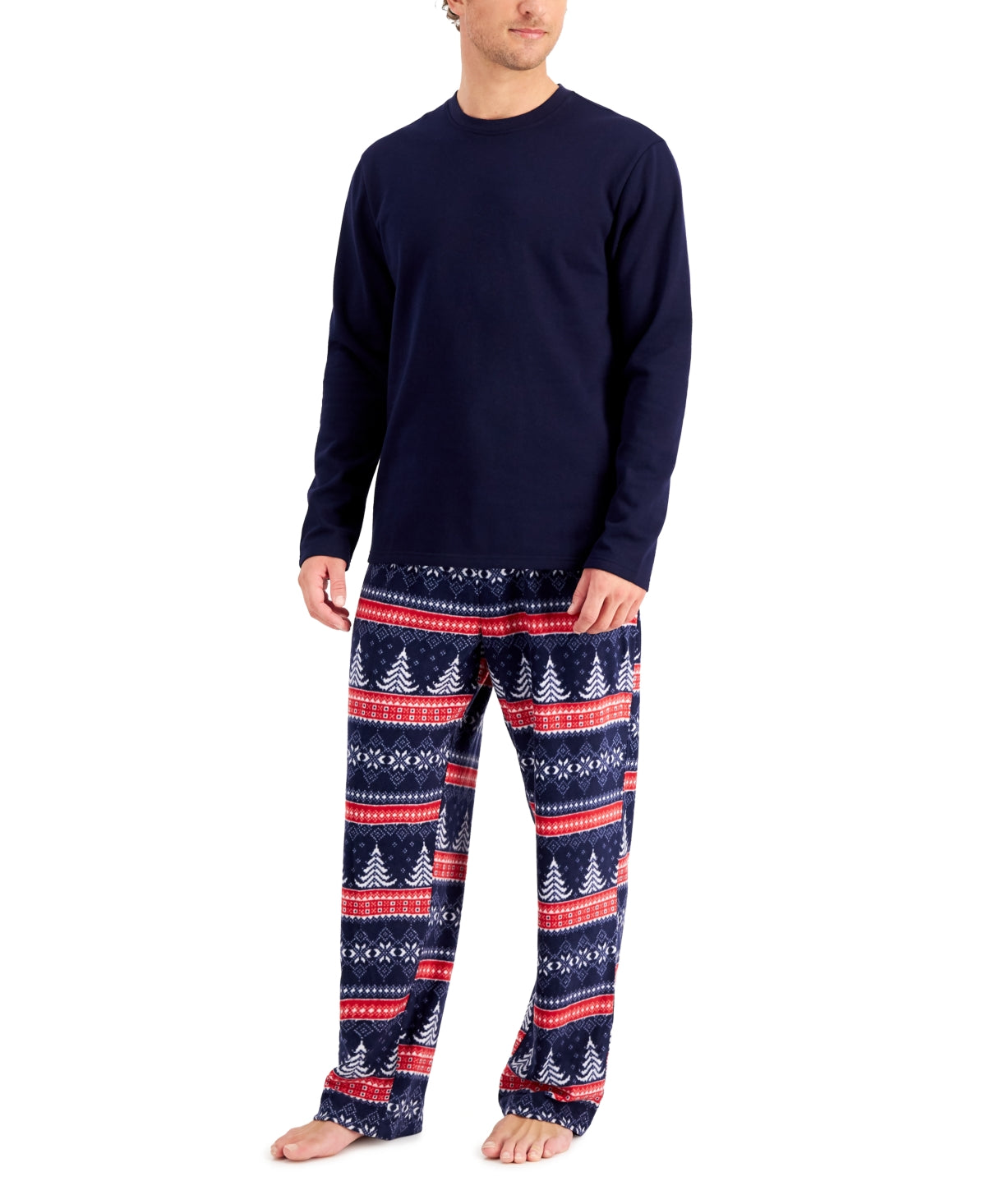 Conjunto de camisa de lã e calça de pijama masculino Club Room, azul, tamanho extragrande