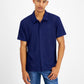 Camisa masculina de manga curta com botões e malha canelada da INC International Concepts, azul, tamanho médio