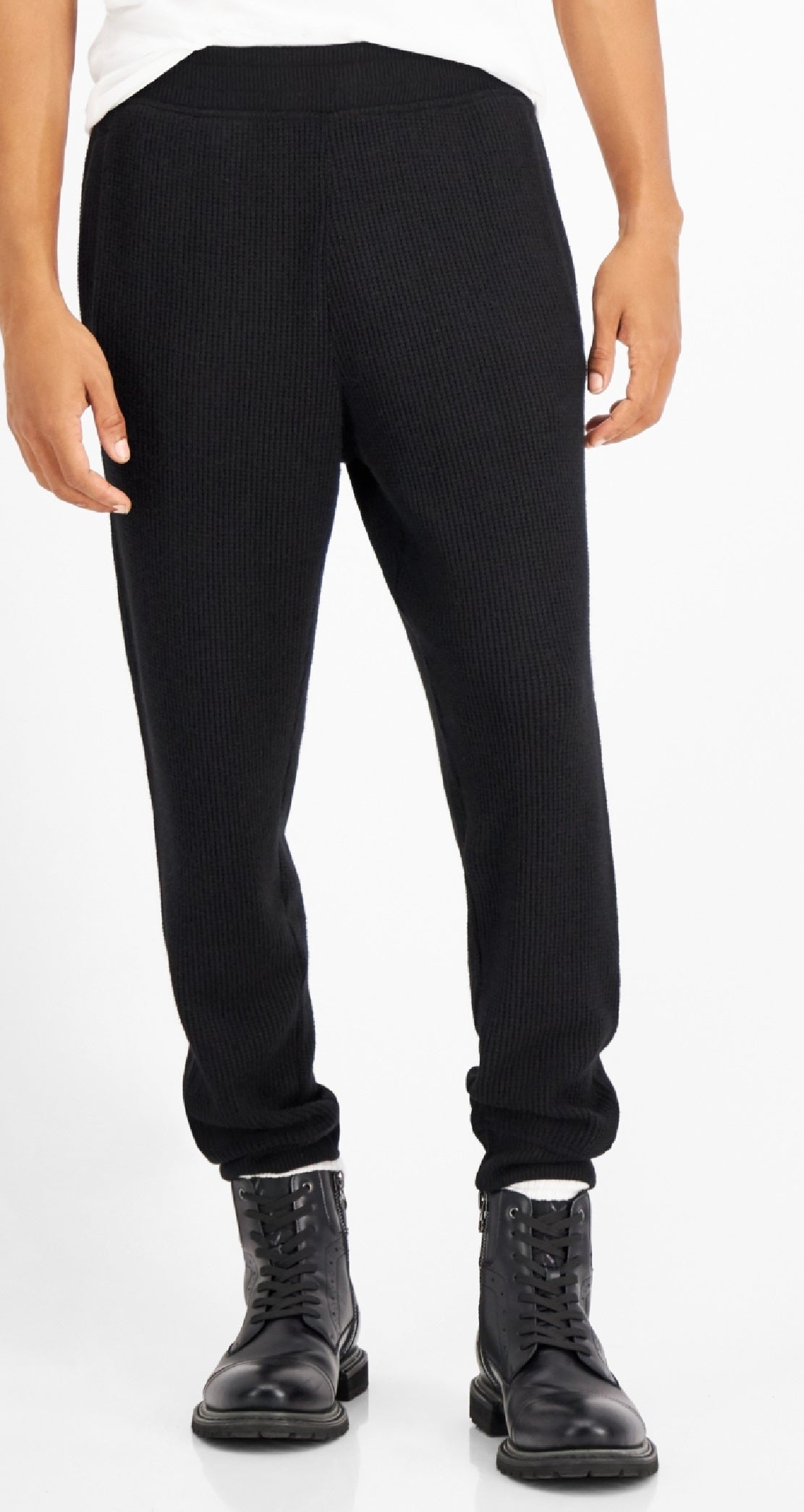 Calça de moletom canelada masculina INC International Concepts, preta, tamanho grande