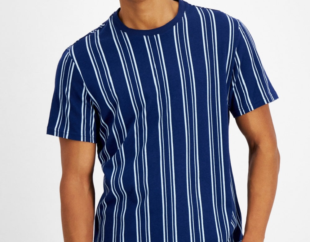 Camiseta masculina listrada de gola redonda da INC International Concepts, azul, tamanho grande