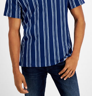 Camiseta masculina listrada de gola redonda da INC International Concepts, azul, tamanho grande