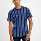 Camiseta masculina listrada de gola redonda da INC International Concepts, azul, tamanho grande