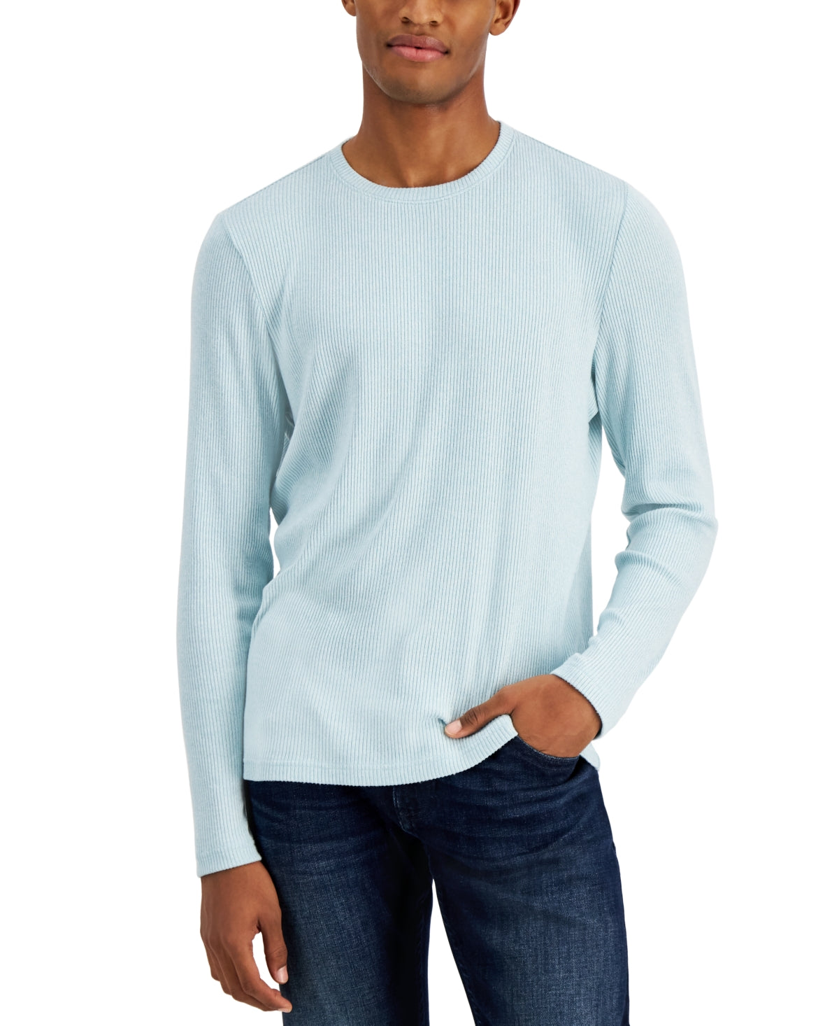 Suéter masculino texturizado com gola redonda da INC International Concepts, azul, tamanho médio