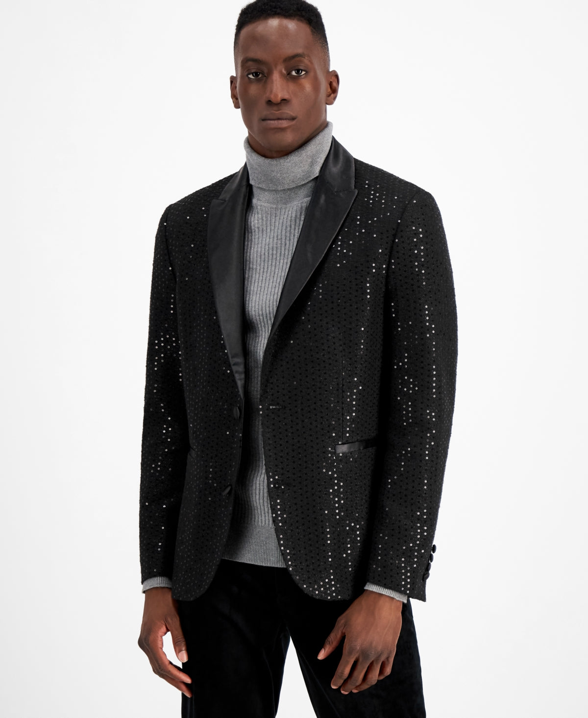 INC International Concepts Casaco esportivo masculino slim fit com lantejoulas, preto, tamanho grande