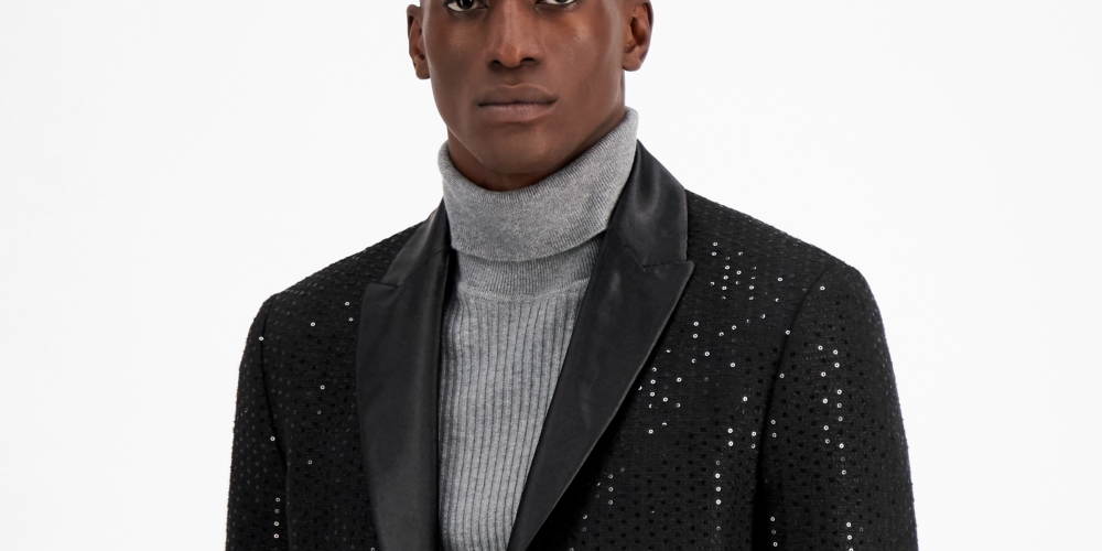 INC International Concepts Casaco esportivo masculino slim fit com lantejoulas, preto, tamanho XX-G