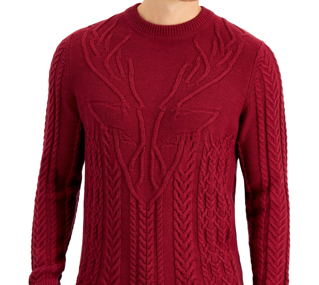 Suéter de malha trançada masculino Club Room, vermelho, tamanho grande