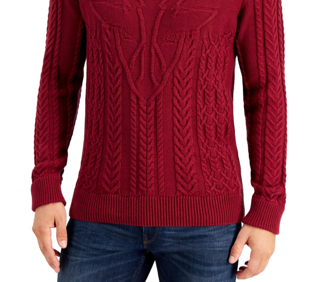 Suéter de malha trançada masculino Club Room, vermelho, tamanho grande