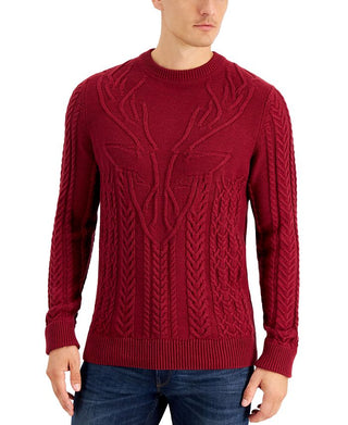 Club Room Men's Cable Knit Elk Sweater Red Size XX-Large