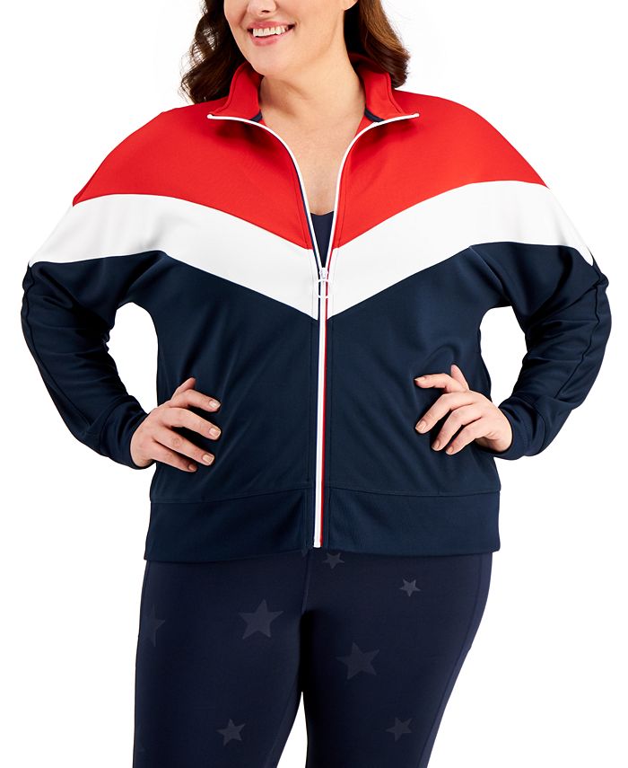 Jaqueta ID Ideology Feminina Olimpíadas Colorblock com zíper frontal, azul, tamanho 1X