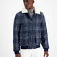 Jaqueta masculina xadrez pied-de-poule com gola de lã removível da INC International Concepts, azul, tamanho G