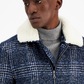 Jaqueta masculina xadrez pied-de-poule com gola de lã removível da INC International Concepts, azul, tamanho G