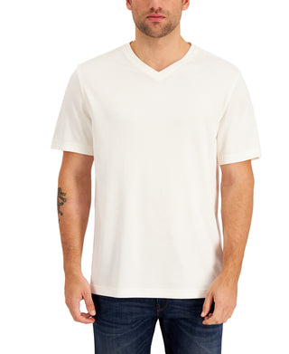 Camiseta masculina Alfani Relaxed Fit Supima Blend com decote em V, branca, tamanho pequeno
